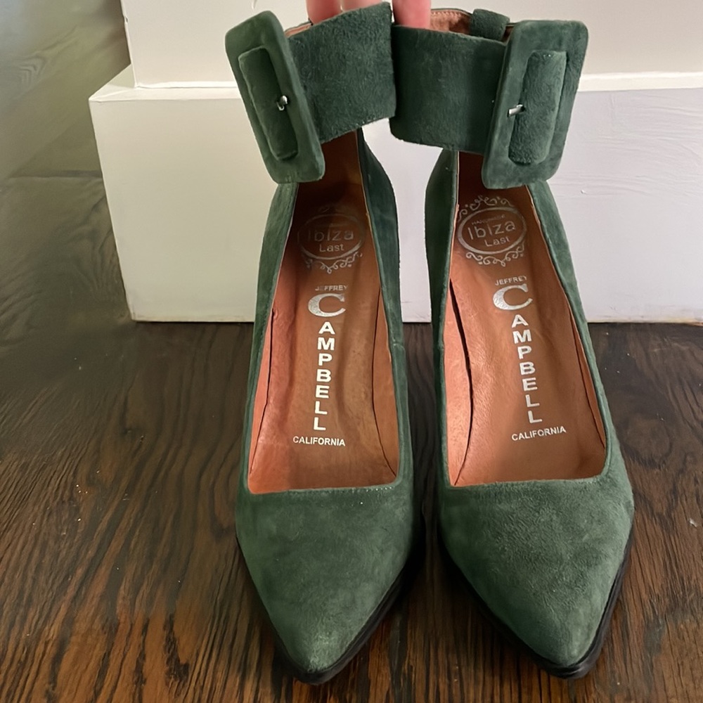 Jeffrey Campbell Green Suede Leather Buckle Heels